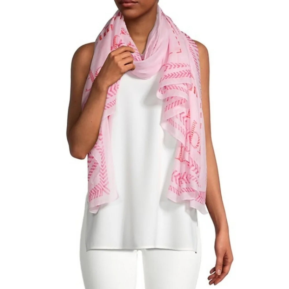 Alexander McQueen Logo XL Whipstitch Cotton & Silk Rectangular Scarf Pink